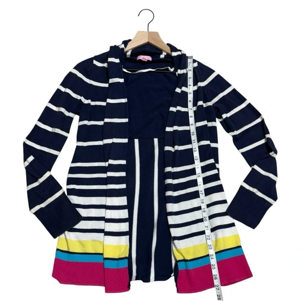 Lilly Pulitzer Stripe Open Cardigan Style‎ 33619 Size L Cotton Colorblock Hem